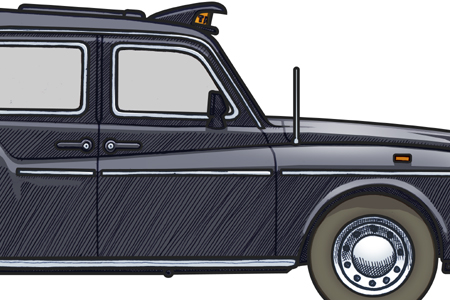 Close up detail of a 1990 Fairway London Taxi Cab