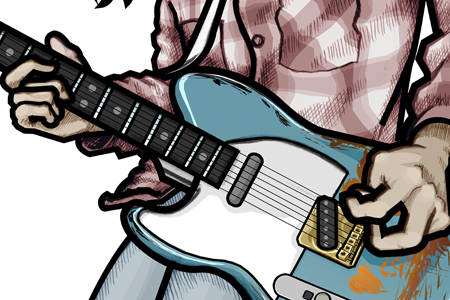 Close up detail of 451 portrait of musician and Nirvana frontman Kurt Cobain