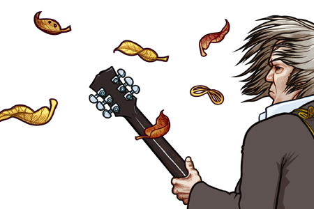 Close up detail of 451 portrait of musician Neil Young