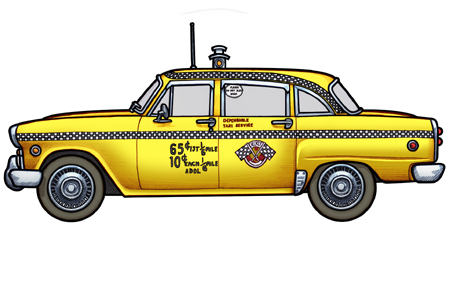 451 picture of a 1975 New York Checker Taxi, pimped by Travis Bickle.