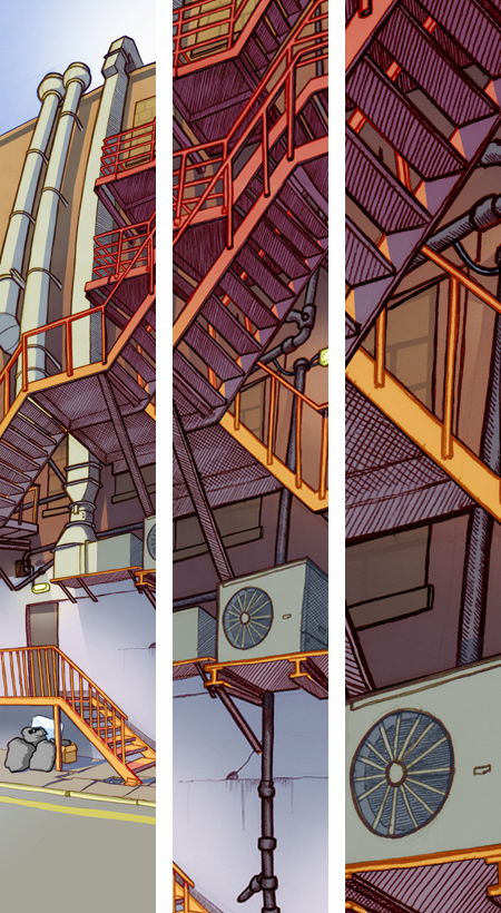 Close up detail of 451s Illustration of an urban street in china town, Manchester, uk